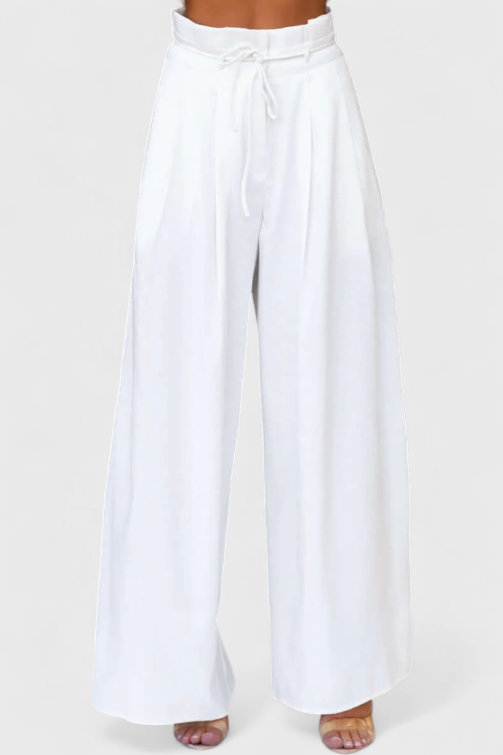 Ensemble en Lin Bernadina avec Top à Décolleté Avant et Pantalon à Jambes Amples