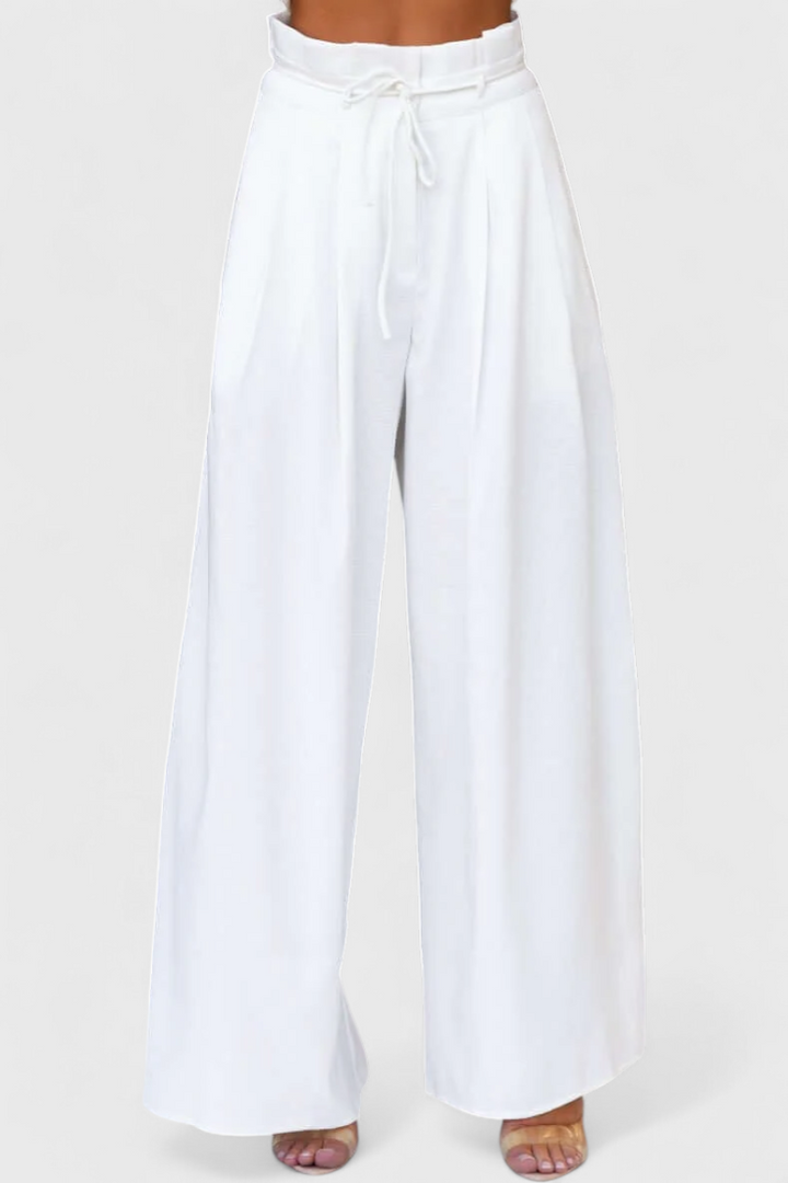 Ensemble en Lin Bernadina avec Top à Décolleté Avant et Pantalon à Jambes Amples
