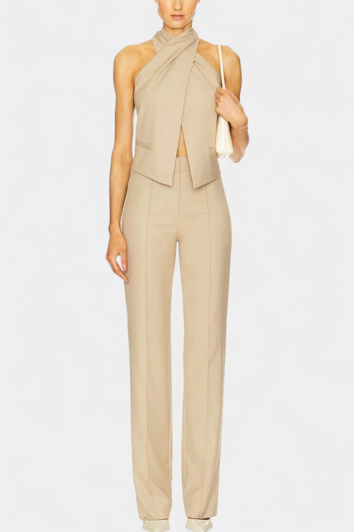 Somina Ensemble à Bretelles Croisées avec Pantalon Droit Élégant