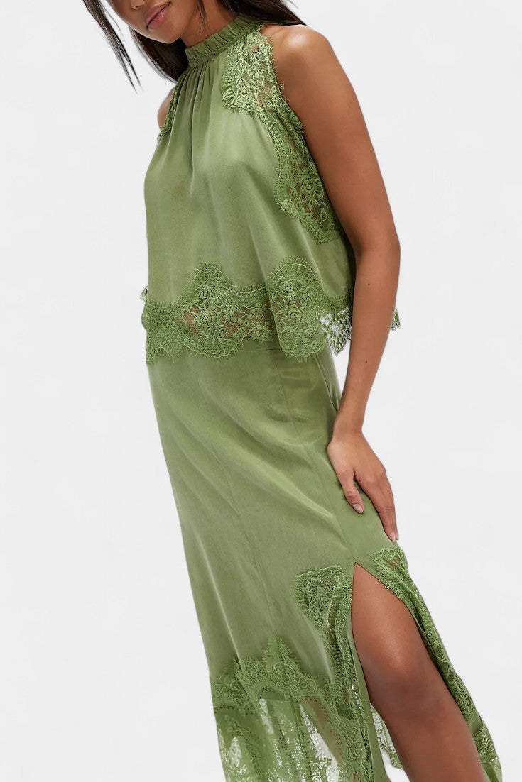 Coralena Ensemble Jupe Midi en Dentelle et Top Coordonné