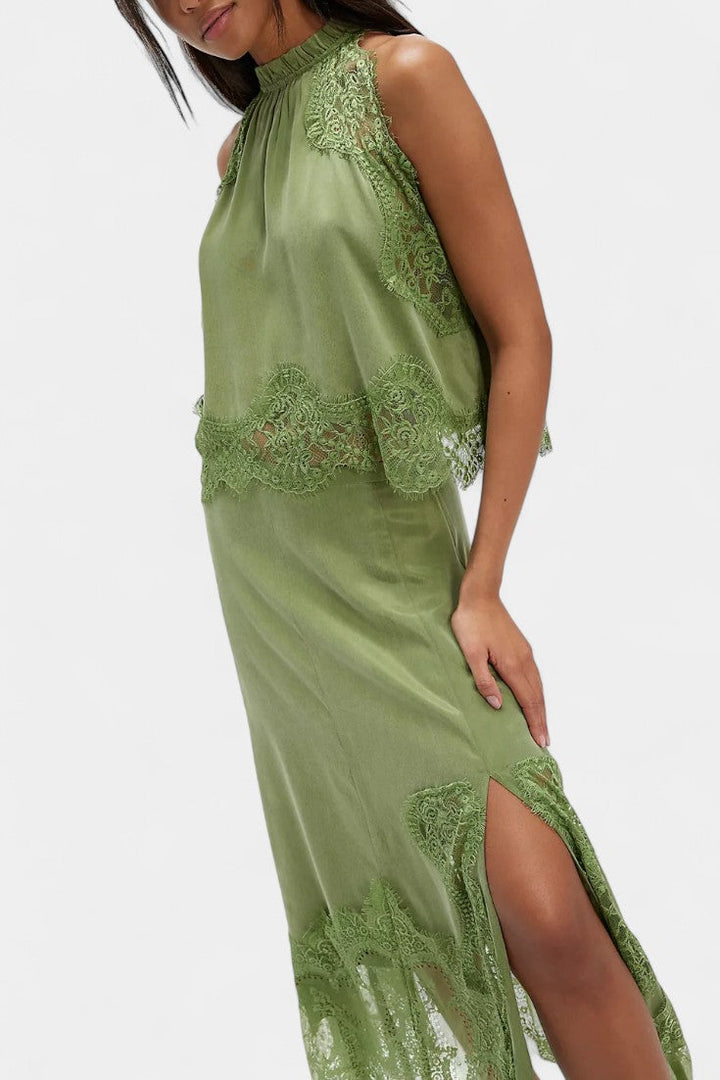 Coralena Ensemble Jupe Midi en Dentelle et Top Coordonné