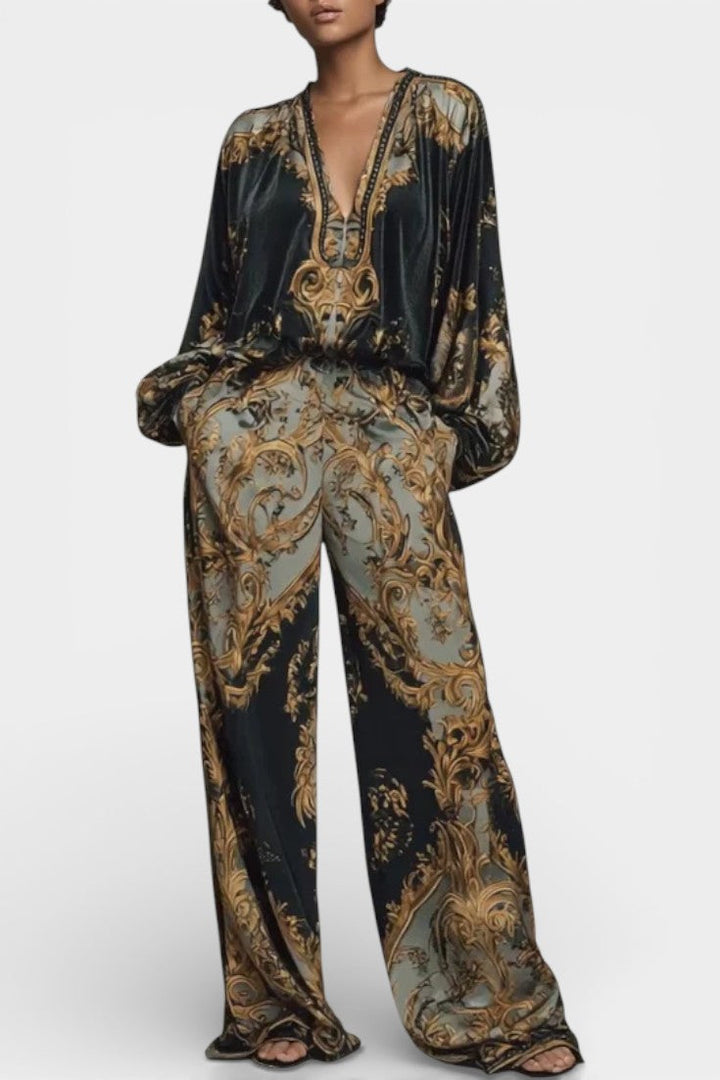 Roberta Ensemble Décontracté en Velours Imprimé Floral Baroque