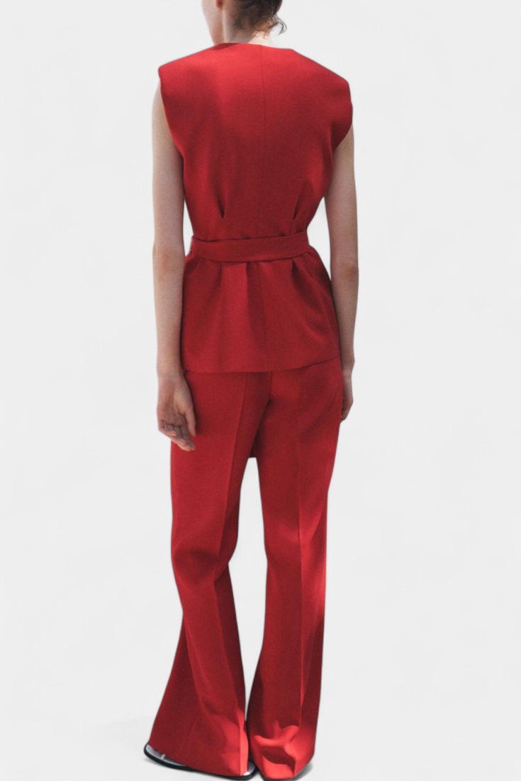 Carlen Ensemble Gilet Ceinturé et Pantalon Jambe Large