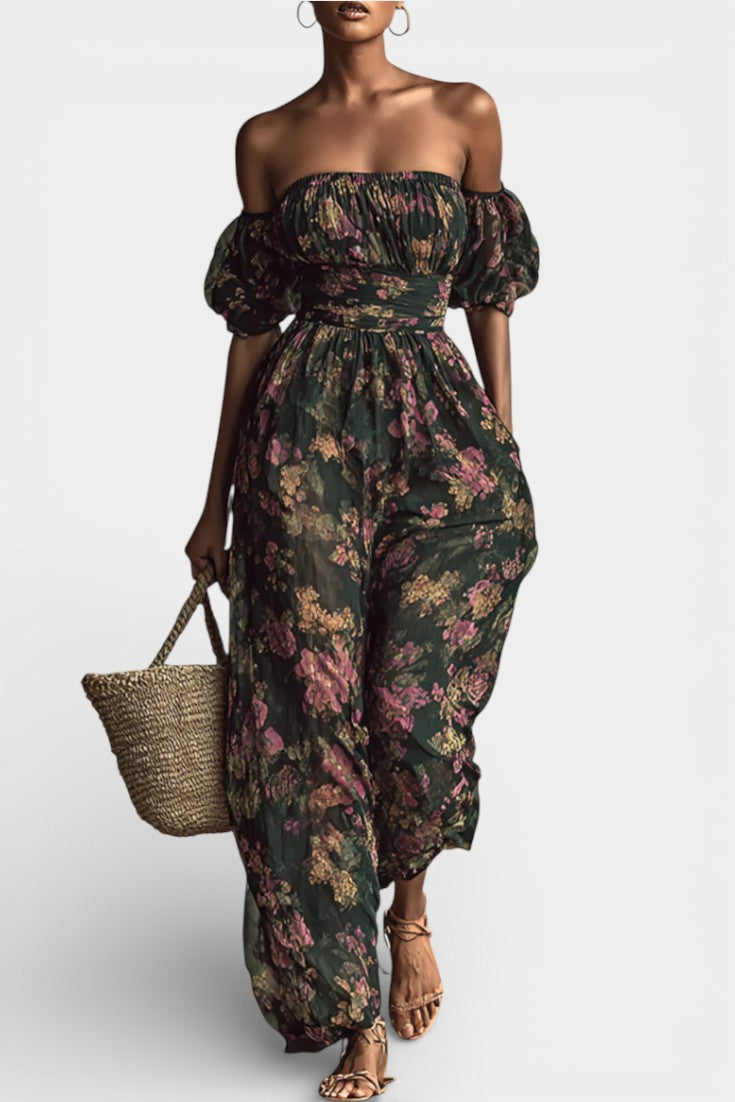Rochelle Combinaison Fleurie en Chiffon à Décolleté Bandeau