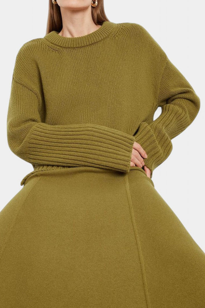 Patricia Ensemble Pull Col Montant et Jupe Maxi à Texture Côtelée