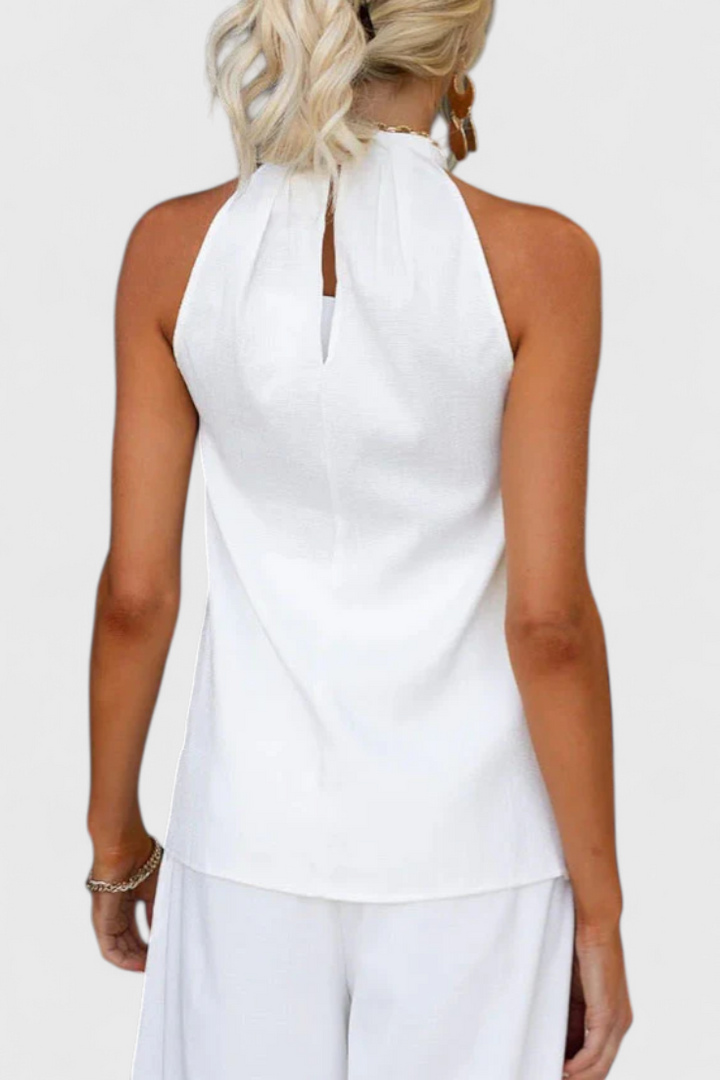 Ensemble en Lin Bernadina avec Top à Décolleté Avant et Pantalon à Jambes Amples