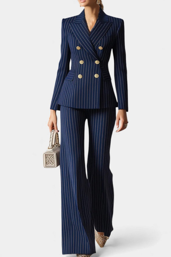 Mahé Ensemble Tailleur Rayé Élégant à Double Boutonnage