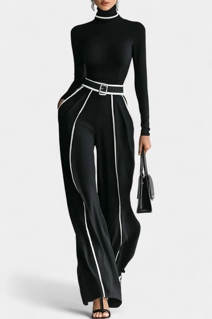 Kirralee Ensemble à Col Montant Contrasté et Pantalon à Jambes Larges