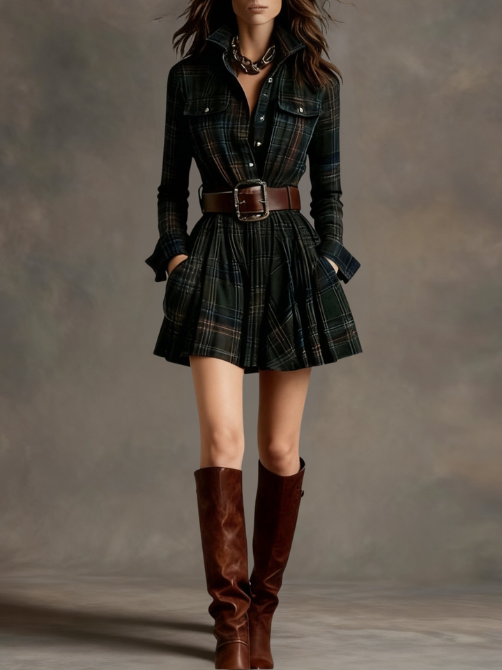 Bárbara ║ Robe chemise courte à carreaux vintage