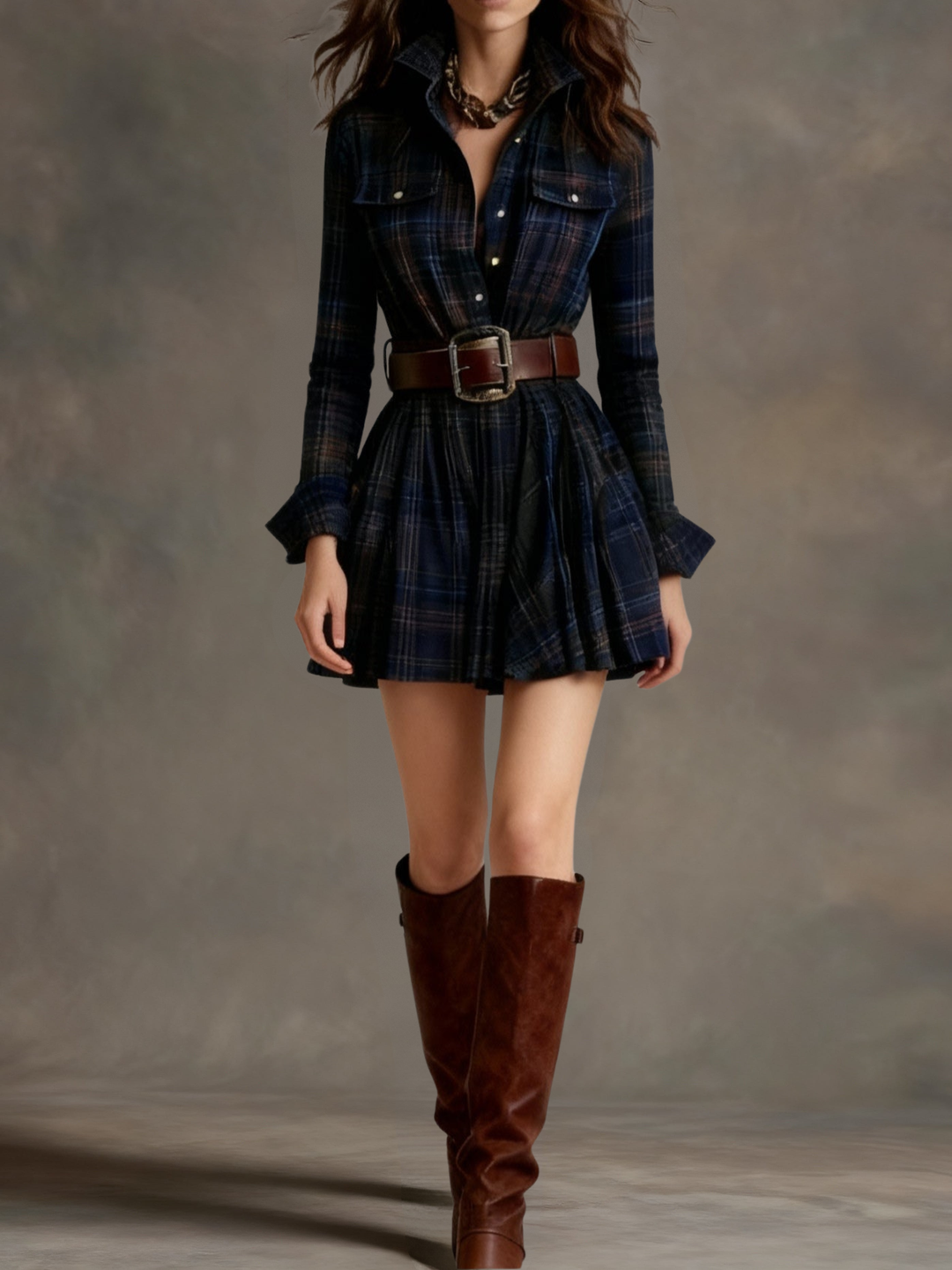 Bárbara ║ Robe chemise courte à carreaux vintage