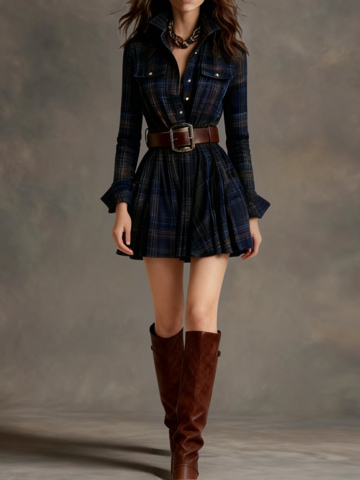 Bárbara ║ Robe chemise courte à carreaux vintage
