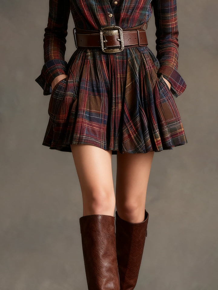 Bárbara ║ Robe chemise courte à carreaux vintage