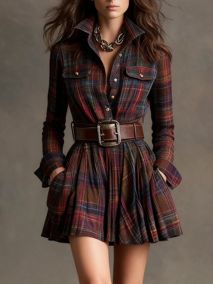 Bárbara ║ Robe chemise courte à carreaux vintage