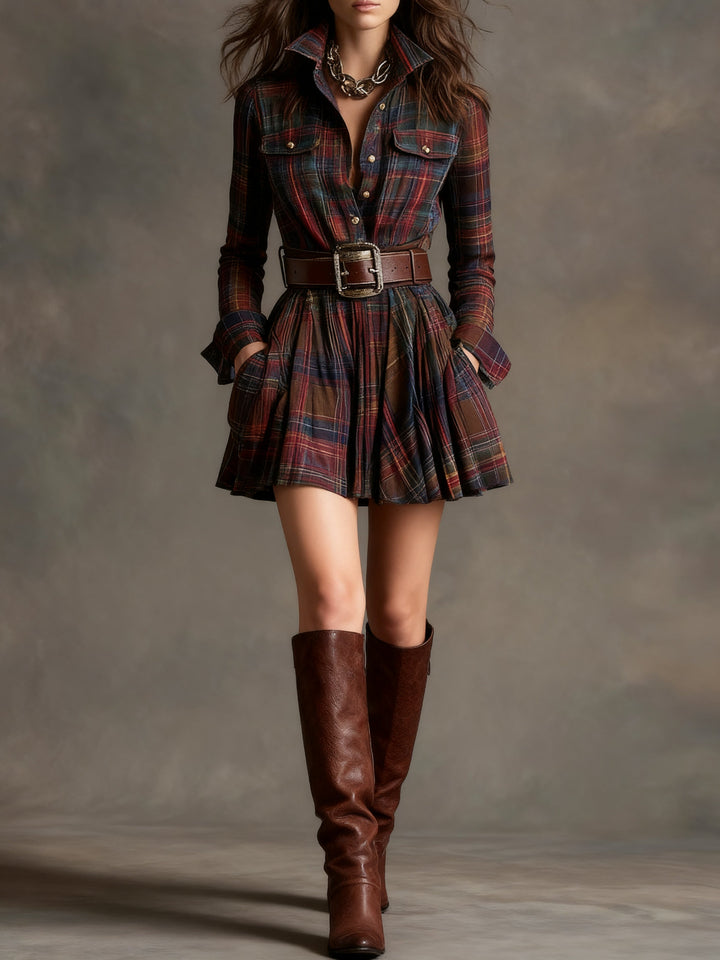Bárbara ║ Robe chemise courte à carreaux vintage