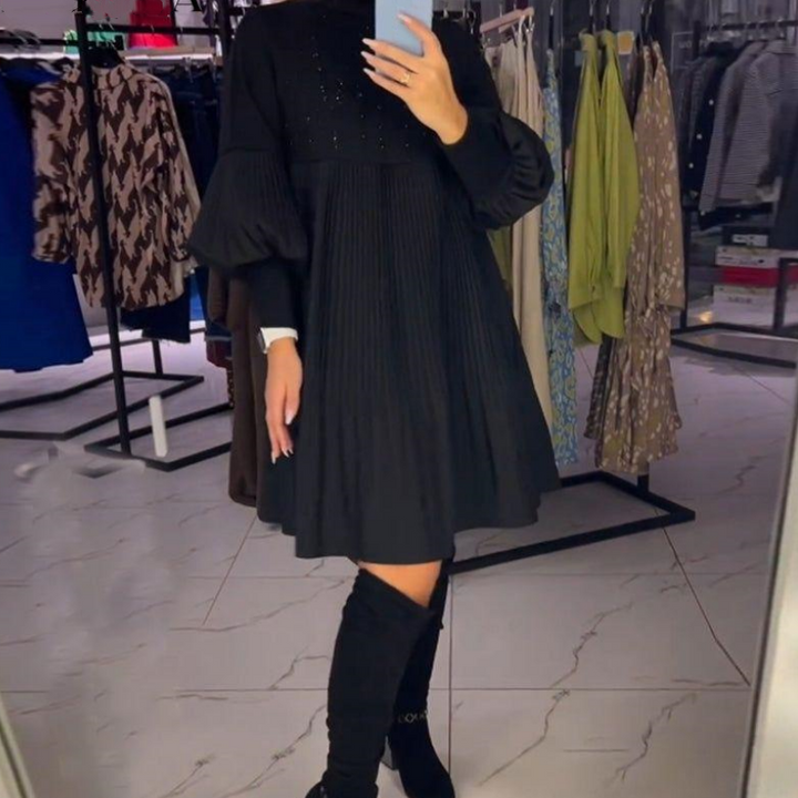 Luna™ | Robe Plissée Élégante avec Manches Bouffantes