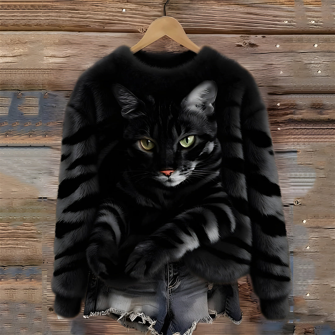 Pull Chaud Avec Imprimé Chat